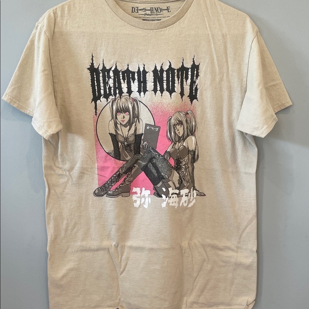 Death Note Anime Graphic Tee in Beige with Pink & Black Art medium
